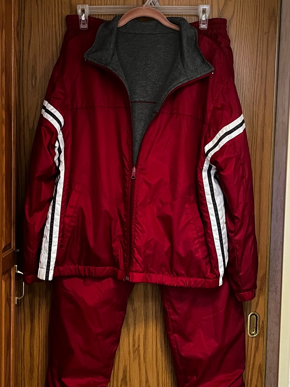 Lavon Men's Reversible Red Gray Track Suit with White Stripe Detail Size XL